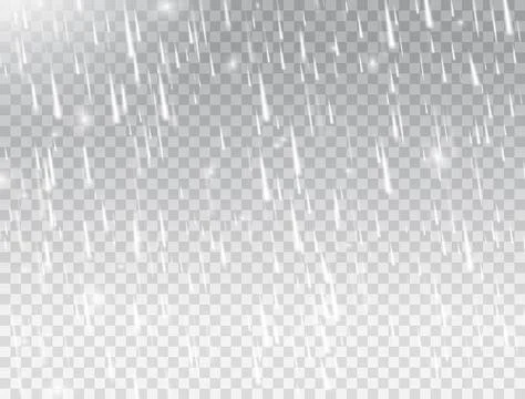 Rain on white transparent background. Realistic falling water drops. Rainfall Stock Illustration