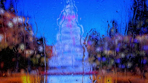 Rain on window Christmas park view  Stock Footage 168896273