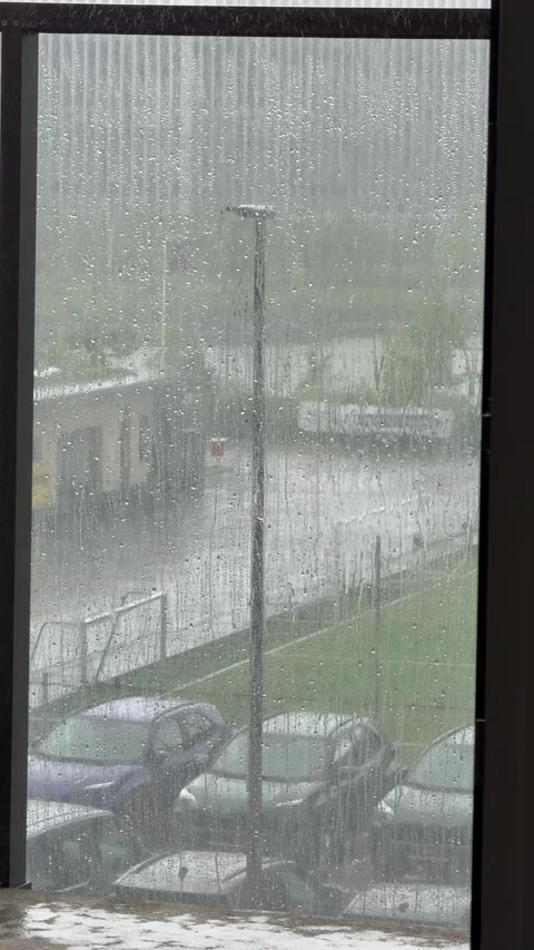 Rain On Window Over Vilnius Rainy Street View Stock Footage 339579821