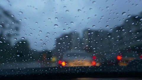 Rain On Windshield Of Car While Driving  Stock Footage 72364170