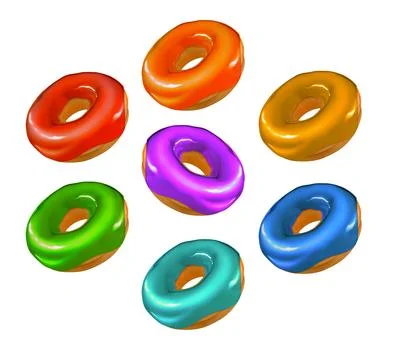 Rainbow 3d Illustration donuts isolated on white background. Colorful donuts . Stock Illustration