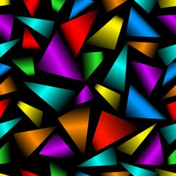 Rainbow 3d triangle patterns on black background. Seamless modern vector Stock Illustration