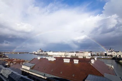 Rainbow above Budapest Stock Photos