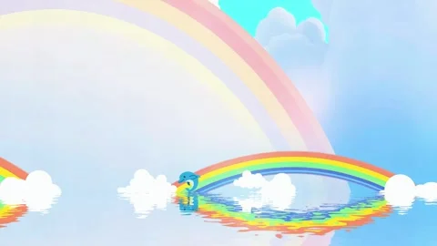 Rainbow Above Clouds: A Cartoon Animation of Sky and Nature Stock Footage 304943753