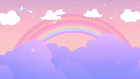 Rainbow Above the Clouds: A Soft, Pastel Sky with Billowing Clouds and a Gentle Stock Footage 307004404