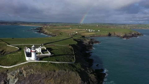 Rainbow above Galley Head Lighthouse, West Cork, Ireland 4K Stock Footage 234017402