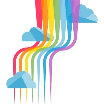 Rainbow, abstract, original designer rainbow with clouds and sun on a white Stock Illustration