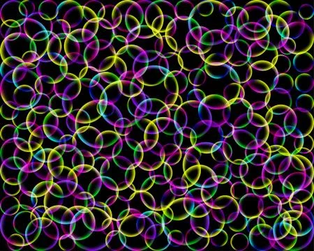 Rainbow abstract pattern. Geometric print composed of colorful circles on bla Stock Illustration