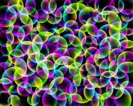 Rainbow abstract pattern. Geometric print composed of colorful circles on bla Stock Illustration