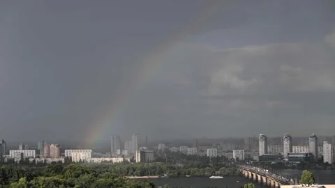 Rainbow after rain over Kiev Stock Footage 246871907