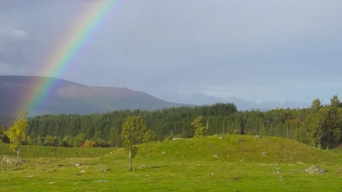 Rainbow after the Rain in Scottish Highlands Stock Footage 86728251