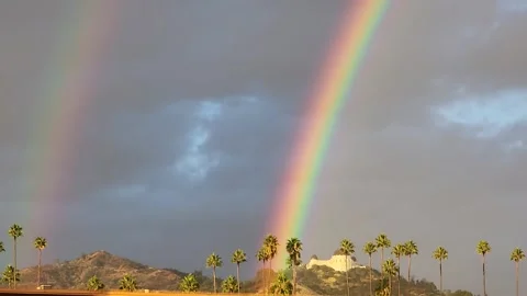 Rainbow After Rainy Day in Los Angeles Stock Footage 258372599