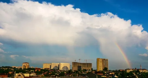 Rainbow against the backdrop of the cityscape Stock Footage 109206037