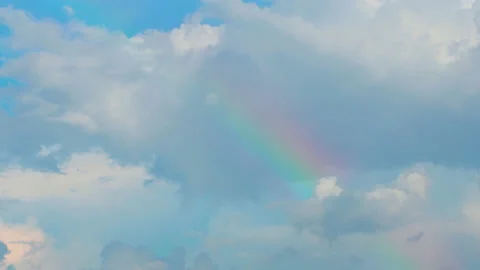 Rainbow against cloudy sky in summer Stock Footage 157920433
