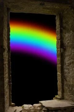 Rainbow ancient stone wimdow Stock Photos