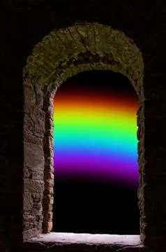 Rainbow ancient stone wimdow Stock Photos