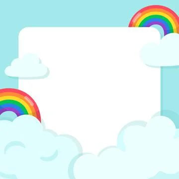 Rainbow and blue sky border frame template kawaii doodle cartoon vector Stock Illustration