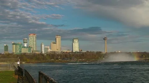 A Rainbow and the City of Niagara Falls Stock Footage