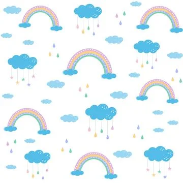 Rainbow and cloud pattern, color vector illustration on a white background Stock Illustration