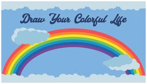 Rainbow and clouds on blue background. Vector illustration Stock Illustration