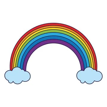 Rainbow and clouds cartoon blue lines Stock Illustration