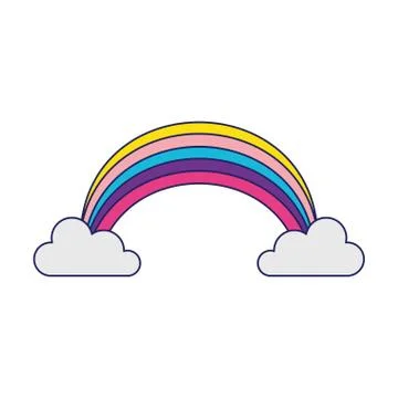 Rainbow and clouds cartoon blue lines Stock Illustration