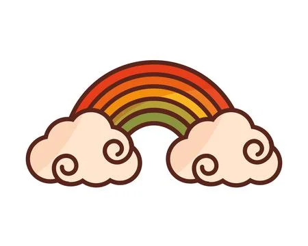 Rainbow and clouds cartoon retro Ilustración de archivo