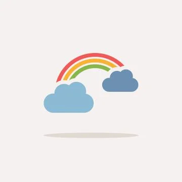 Rainbow and clouds. Color icon with shadow. Weather vector illustration Stock Illustration
