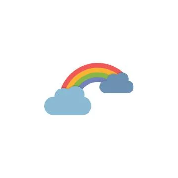 Rainbow and clouds. Flat color icon. Weather vector illustration Stock Illustration
