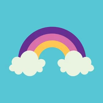Rainbow and clouds icon with blue background Stock Illustration