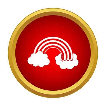 Rainbow and clouds icon in a red circle Stock Illustration