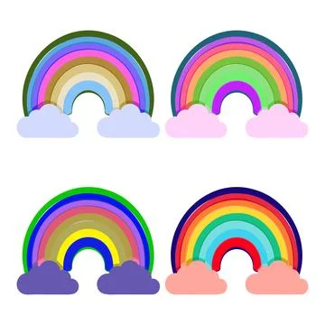 Rainbow and clouds icon set. Cartoon set of rainbow and clouds Stock Illustration