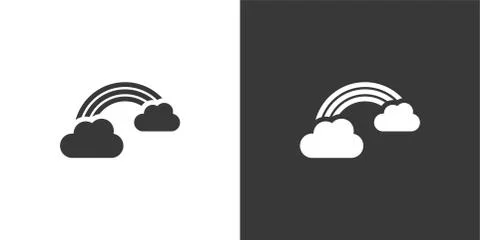 Rainbow and clouds. Isolated icon on black and white background. Weather vect Stock Illustration