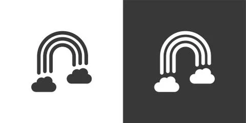 Rainbow and clouds. Isolated icon on black and white background. Weather vect Stock Illustration