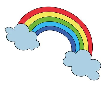 Rainbow and clouds isolated on white background Stock Illustration