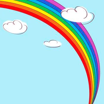 Rainbow and clouds. Light blue vector background. Illustrazione stock