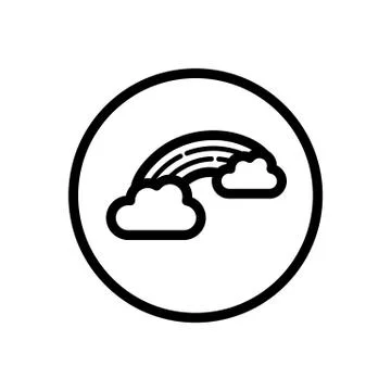Rainbow and clouds. Outline icon in a circle. Weather vector illustration Stock Illustration