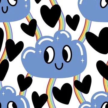 Rainbow and clouds seamless cartoon lgbt pride summer pattern for wrapping .. Stock Illustration