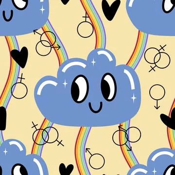 Rainbow and clouds seamless cartoon lgbt pride summer pattern for wrapping .. Stock Illustration