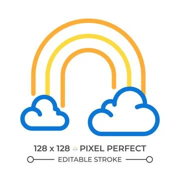 Rainbow and clouds two color line icon Illustrazione stock
