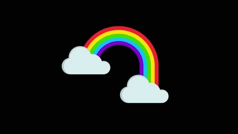 Rainbow and clouds vector black screen, weather video overlay. Stock Footage 158970949