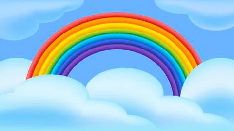 Rainbow and clouds vector illustration in flat style. Multicolor pattern sky  Illustrazione stock