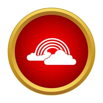 Rainbow and clouds weather icon on red circle Stock Illustration