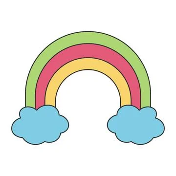 Rainbow and clouds on white background flat design Stock Illustration