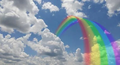 Rainbow and cloudy sky background Stock Illustration