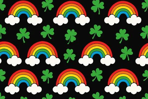 Rainbow and Clover St Patricks Day Seamless Pattern Illustrazione stock