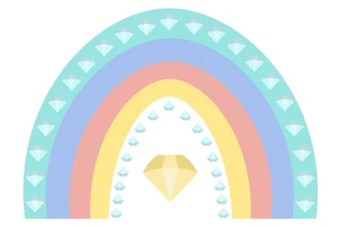 Rainbow and diamonds. Boho style. Vector illustration. Illustrazione stock