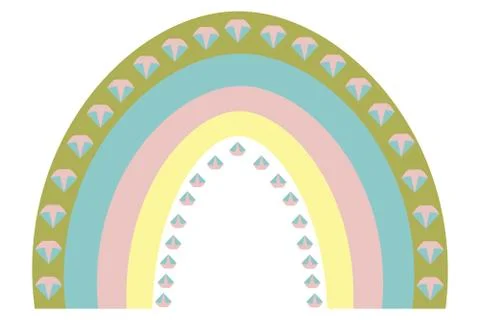 Rainbow and diamonds. Boho style. Vector illustration. Illustrazione stock