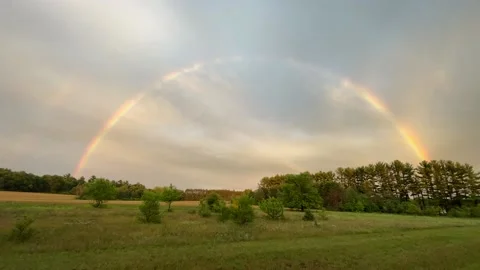 Rainbow and Double Rainbow after storm Stock Footage 229982911