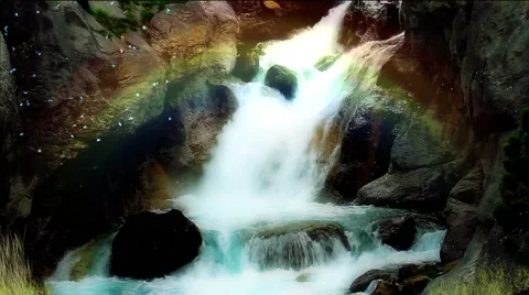 Rainbow and enchanted waterfall Stock Footage